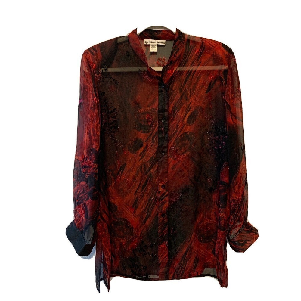 Aliki Yamani Creations Womens Size Medium Multicolor Print Silk Blend Blouse